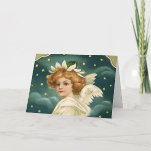 Vintage Christmas, Victorian Angel with Gold Stars Holiday Card