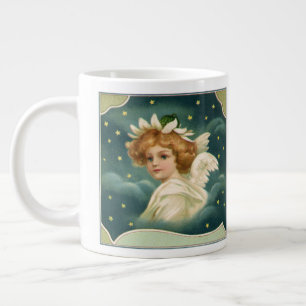 Vintage Christmas, Victorian Angel with Gold Stars Large Coffee Mug