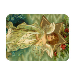 Vintage Christmas, Victorian Angel with Gold Stars Magnet