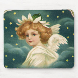 Vintage Christmas, Victorian Angel with Gold Stars Mouse Mat