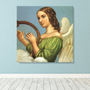 Vintage Christmas, Victorian Angel with Music Harp Canvas Print