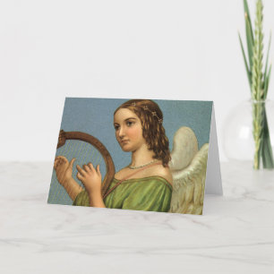 Vintage Christmas, Victorian Angel with Music Harp Holiday Card