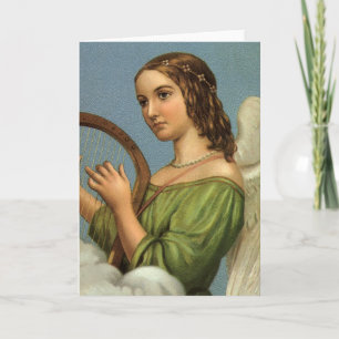 Vintage Christmas, Victorian Angel with Music Harp Holiday Card