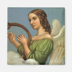 Vintage Christmas, Victorian Angel with Music Harp Magnet