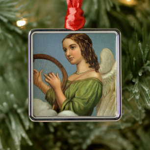 Vintage Christmas, Victorian Angel with Music Harp Metal Tree Decoration