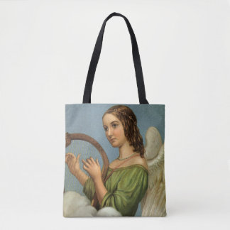 Vintage Christmas, Victorian Angel with Music Harp Tote Bag