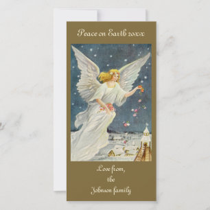 Vintage Christmas Victorian Angel with Stars Roses Holiday Card