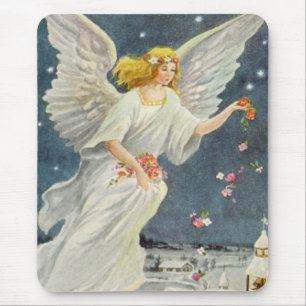 Vintage Christmas Victorian Angel with Stars Roses Mouse Mat