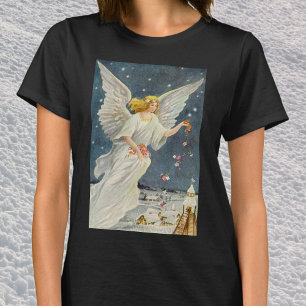 Vintage Christmas Victorian Angel with Stars Roses T-Shirt
