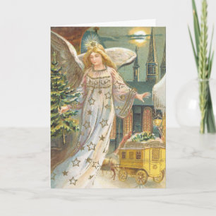 Vintage Christmas, Victorian Angel with Tree Holiday Card