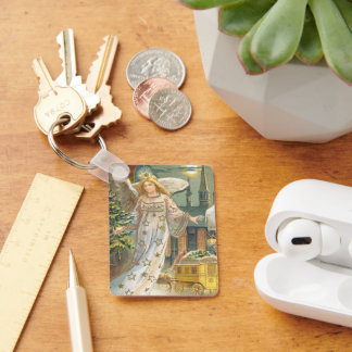 Vintage Christmas, Victorian Angel with Tree Key Ring