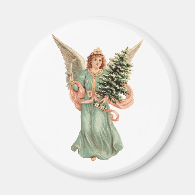 Vintage Christmas, Victorian Angel with Tree Magnet (Front)