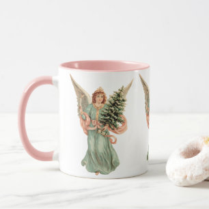 Vintage Christmas, Victorian Angel with Tree Mug