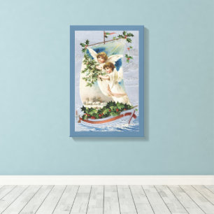 Vintage Christmas, Victorian Angels in a Sailboat Canvas Print