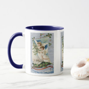 Vintage Christmas, Victorian Angels in a Sailboat Mug