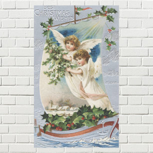 Vintage Christmas, Victorian Angels in a Sailboat Rectangular Sticker