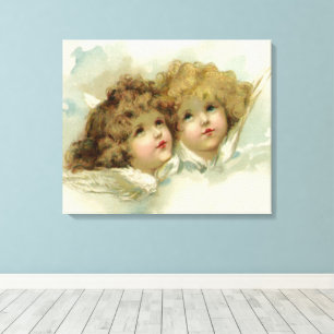 Vintage Christmas, Victorian Angels in the Clouds Canvas Print