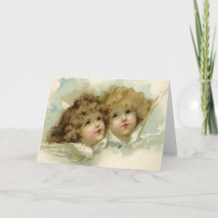 Vintage Christmas, Victorian Angels in the Clouds Holiday Card