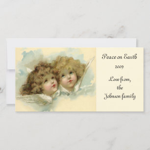 Vintage Christmas, Victorian Angels in the Clouds Holiday Card