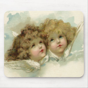Vintage Christmas, Victorian Angels in the Clouds Mouse Mat