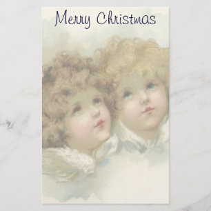 Vintage Christmas, Victorian Angels in the Clouds Stationery