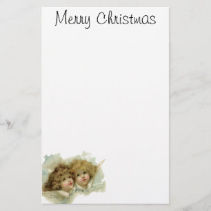 Vintage Christmas, Victorian Angels in the Clouds Stationery