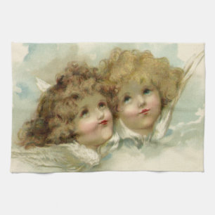 Vintage Christmas, Victorian Angels in the Clouds Tea Towel