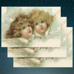 Vintage Christmas, Victorian Angels in the Clouds Wrapping Paper Sheet