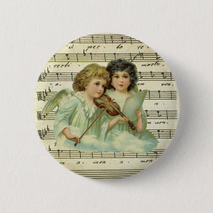 Vintage Christmas, Victorian Angels Music Violin 6 Cm Round Badge