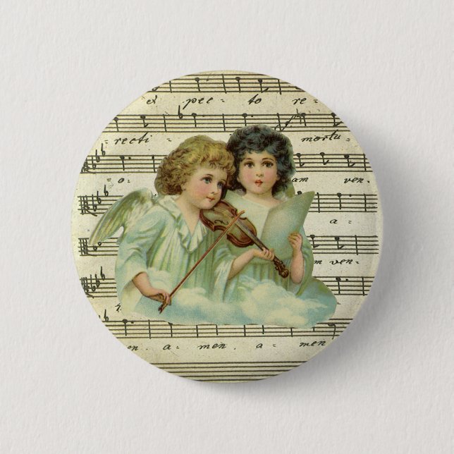 Vintage Christmas, Victorian Angels Music Violin 6 Cm Round Badge (Front)