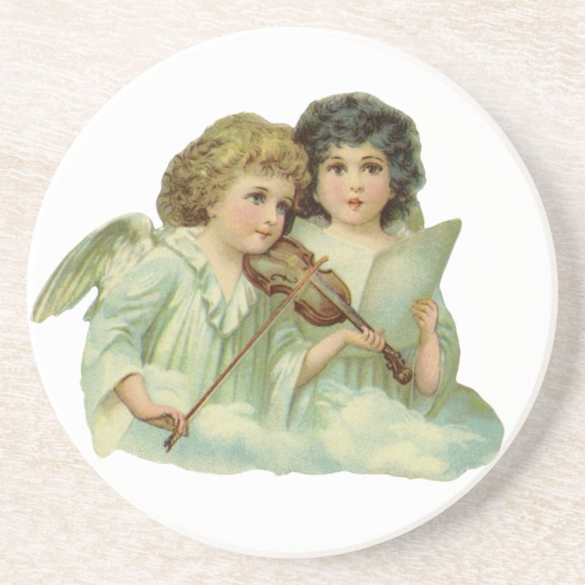 Vintage Christmas, Victorian Angels Music Violin Coaster (Front)