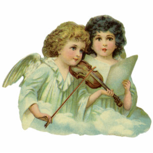 Vintage Christmas, Victorian Angels Music Violin Photo Sculpture Decoration