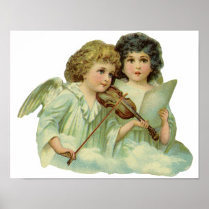Vintage Christmas, Victorian Angels Music Violin Poster