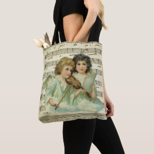 Vintage Christmas, Victorian Angels Music Violin Tote Bag