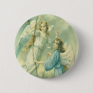 Vintage Christmas, Victorian Angels with a Bell 6 Cm Round Badge