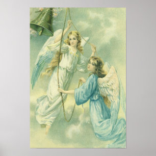 Vintage Christmas, Victorian Angels with a Bell Poster