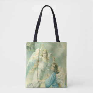 Vintage Christmas, Victorian Angels with a Bell Tote Bag