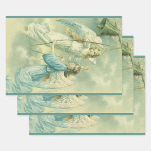 Vintage Christmas, Victorian Angels with a Bell Wrapping Paper Sheet