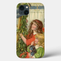 Vintage Christmas, Victorian Children Decorating