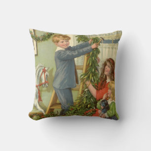 Vintage Christmas, Victorian Children Decorating Cushion