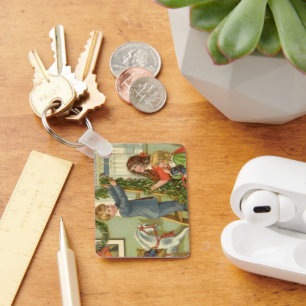 Vintage Christmas, Victorian Children Decorating Key Ring