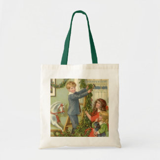 Vintage Christmas, Victorian Children Decorating Tote Bag