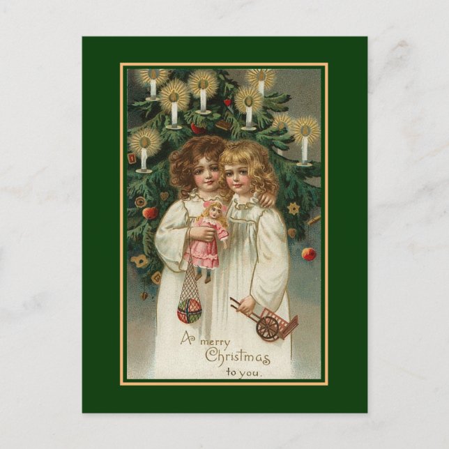 Vintage Christmas Victorian children Postcard (Front)