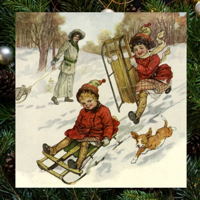 Vintage Christmas, Victorian Children Sledding Dog Poster (Creator Uploaded)