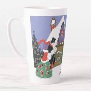 Vintage Christmas, Victorian Couple Going to Party Latte Mug