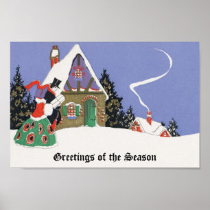 Vintage Christmas, Victorian Couple Going to Party Poster