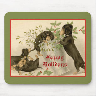 Vintage Christmas Victorian cute dachshund dogs Mouse Mat
