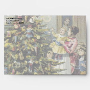 Vintage Christmas, Victorian Family Around Tree Envelopes