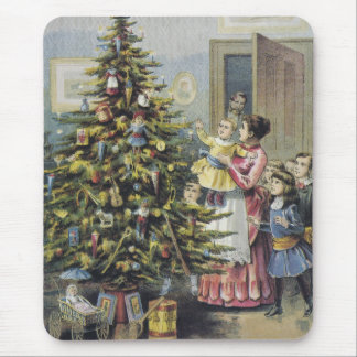 Vintage Christmas, Victorian Family Around Tree Mouse Mat