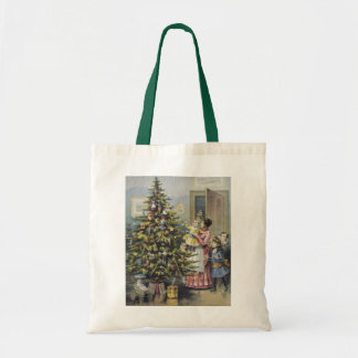 Vintage Christmas, Victorian Family Around Tree Tote Bag